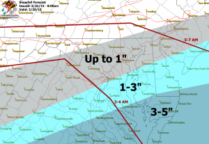Snowfall Forecast - Approximate start times in red