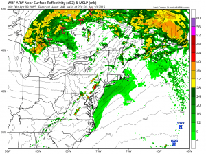 WRF Simulated Radar - 4pm Friday (tropicaltidbits.com)