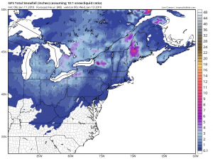 GFS: Accumulated Snowfall by Wednesday morning