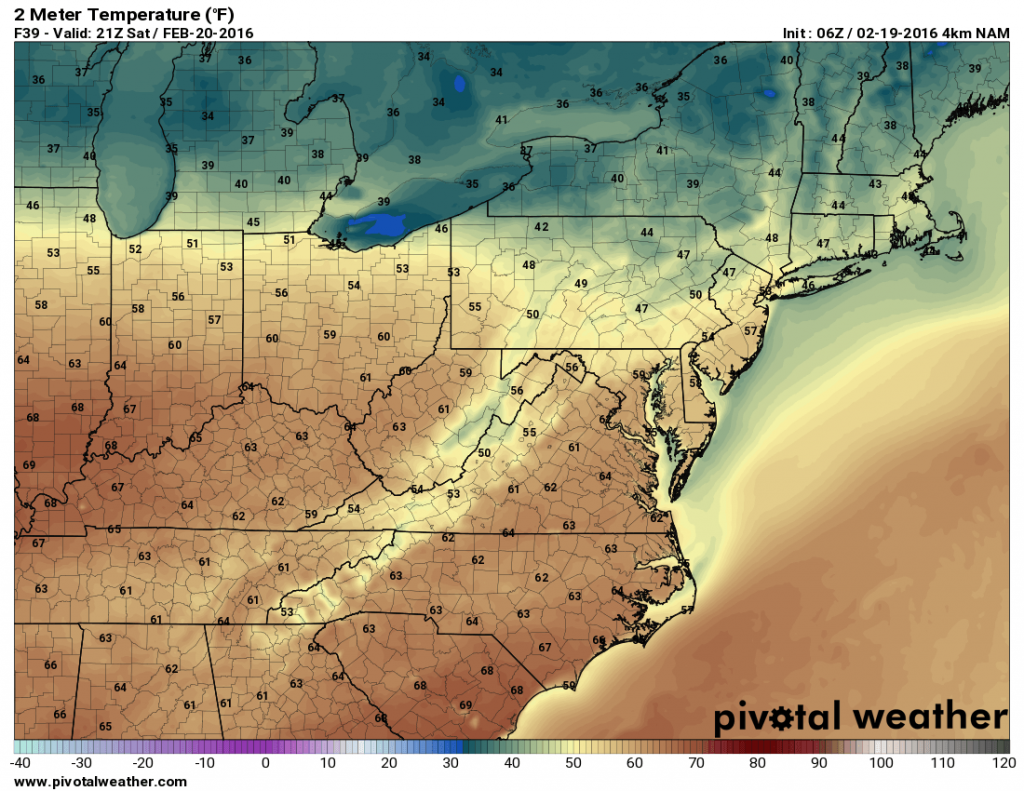 NAM temperatures - 4pm tomorrow