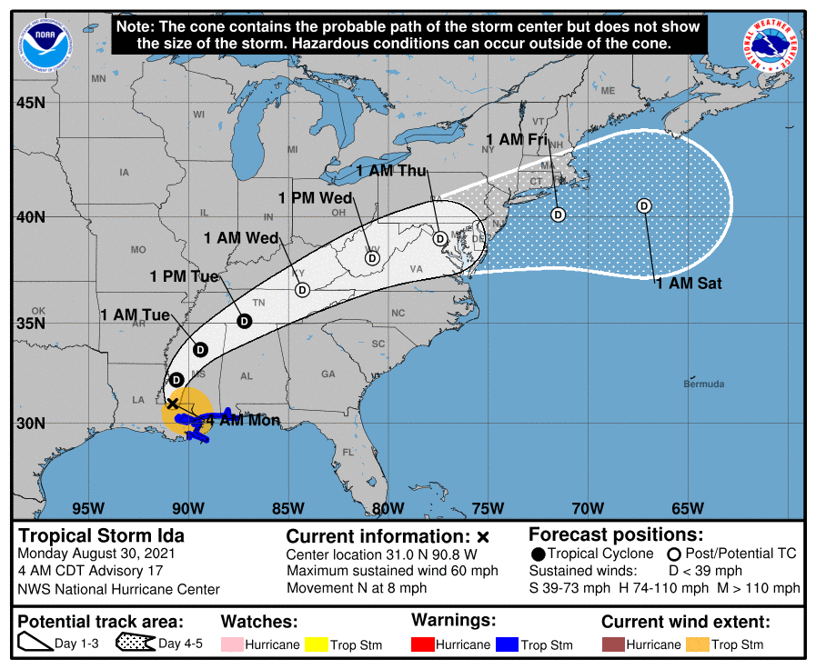 Remnants of Ida to Bring Flooding Rains to Our Area