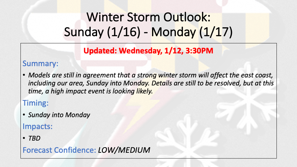 1/12 Update: 1/16-1/17 Winter Storm Outlook