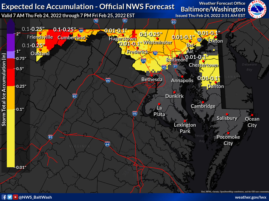 Wintry mix likely with some ice accumulation  north and west of I-95