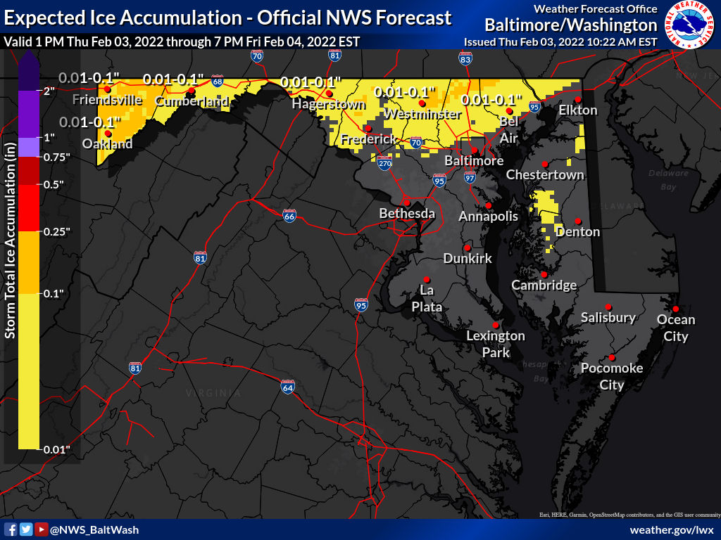 Minimal ice threat tomorrow, mainly along Mason-Dixon line